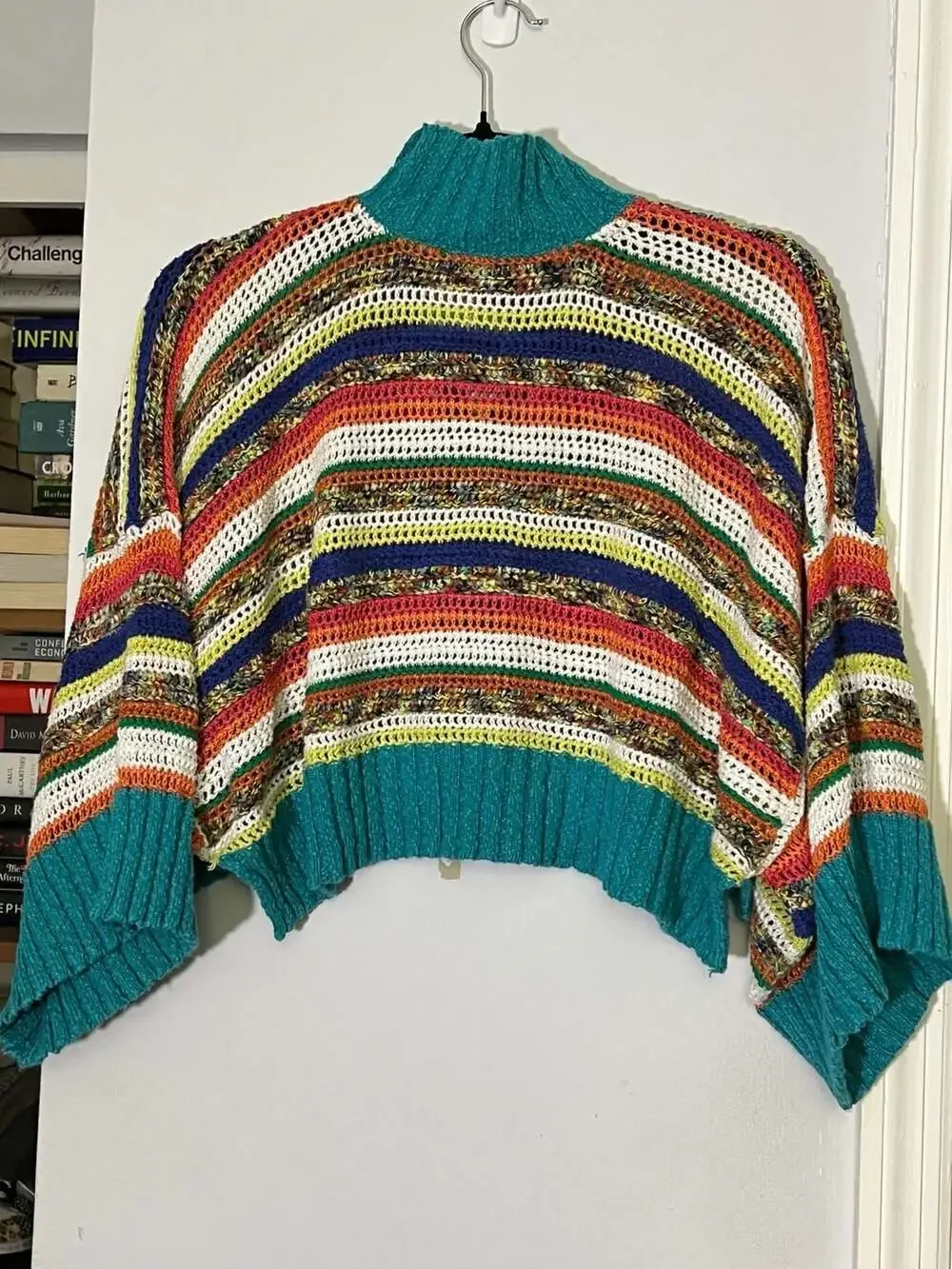Free People Make Me Happy Striped Crochet Half-Zip Cropped Sweater